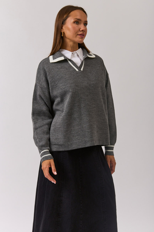 Plain Polo Sweater Grey - 10