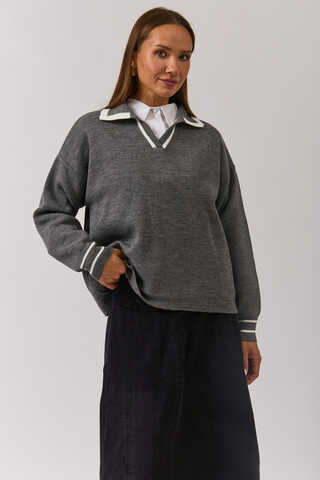 Plain Polo Sweater Grey - 2