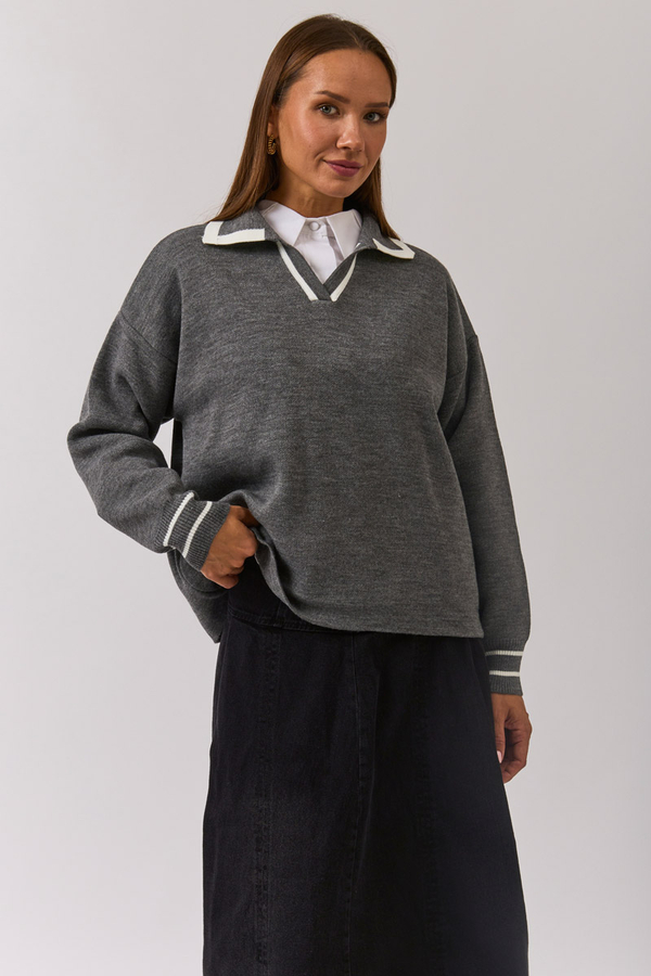 Plain Polo Sweater Grey - 2