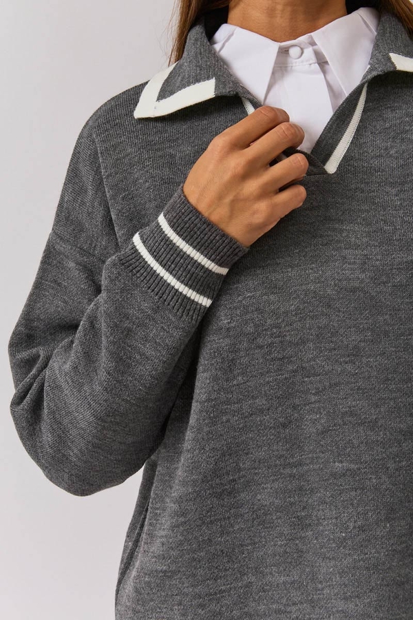 Plain Polo Sweater Grey - 11