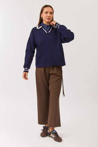 Plain Polo Sweater Navy - 5