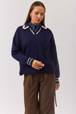 Plain Polo Sweater Navy - 6