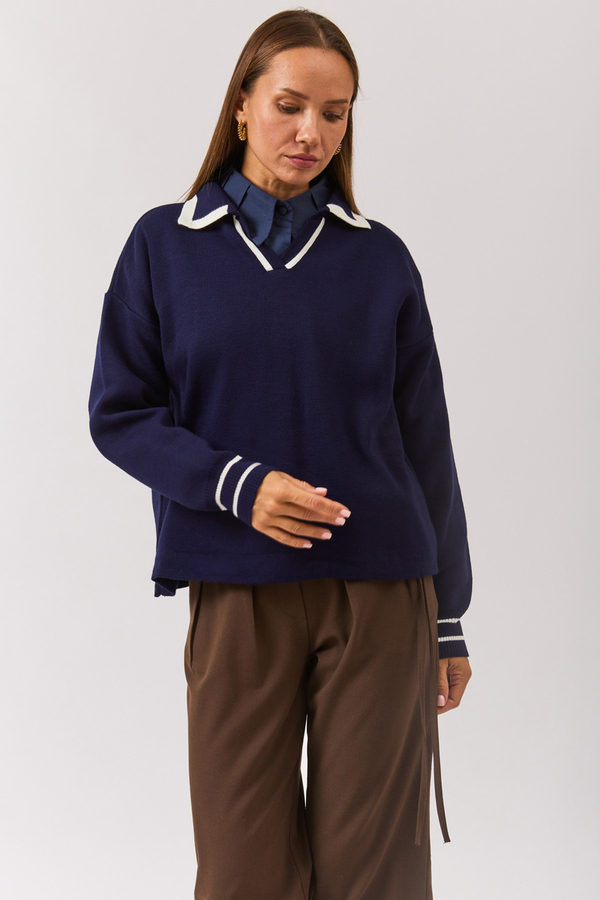 Plain Polo Sweater Navy - 6