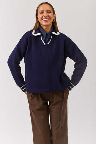 Plain Polo Sweater Navy - 4