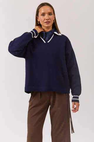 Plain Polo Sweater Navy - 11