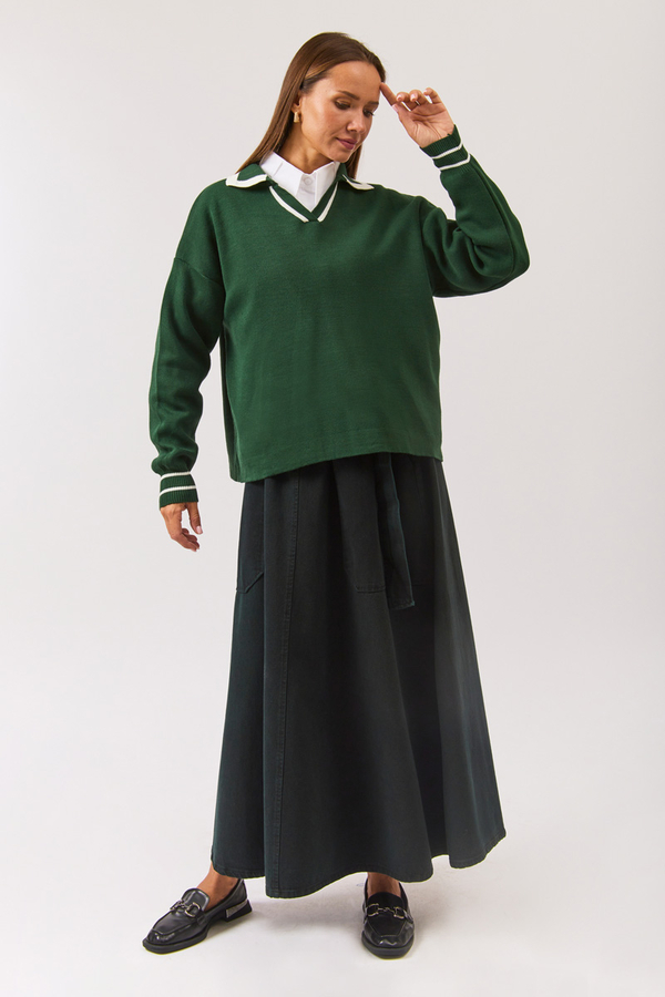 Plain Polo Sweater Petrol Green