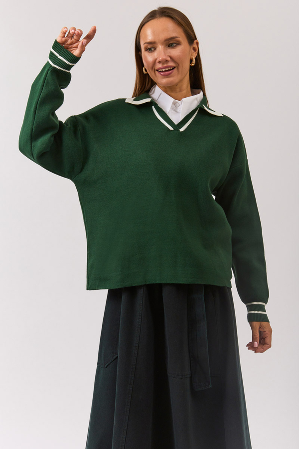 Plain Polo Sweater Petrol Green - 2