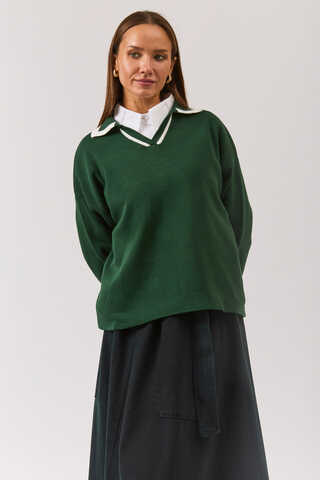 Plain Polo Sweater Petrol Green - 5