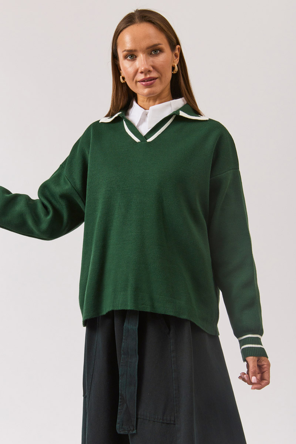 Plain Polo Sweater Petrol Green - 8
