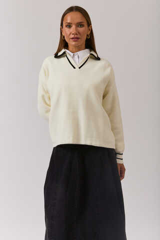 Plain Polo Sweater White - 9