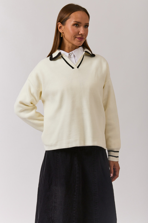 Plain Polo Sweater White - 6