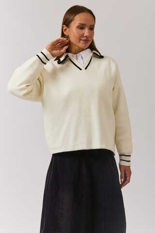 Plain Polo Sweater White - 7