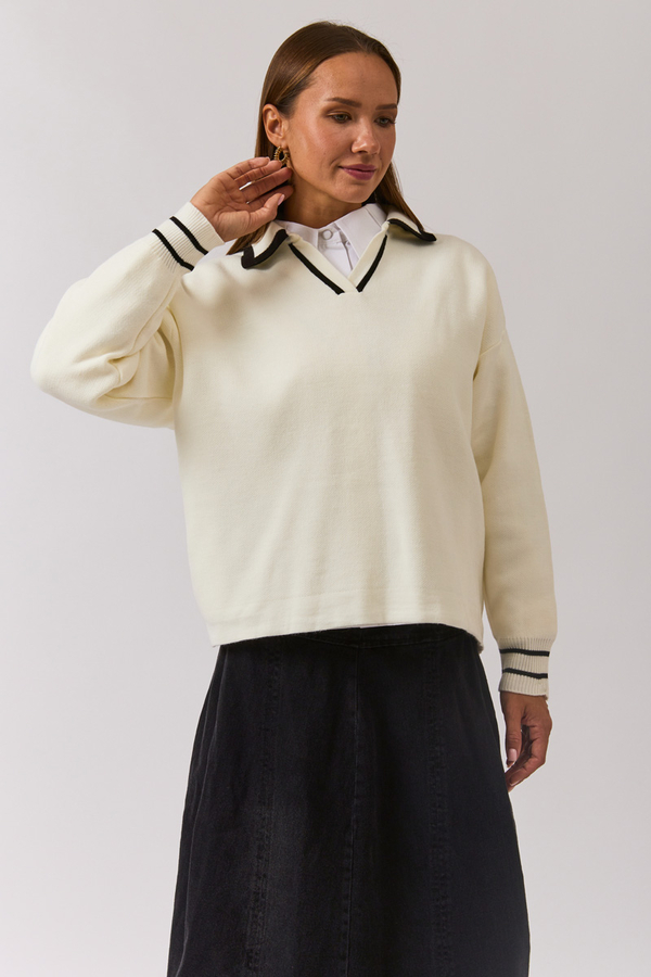 Plain Polo Sweater White - 7