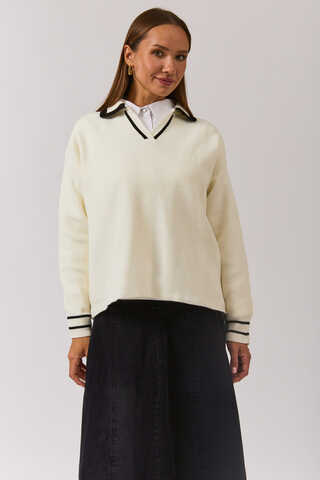 Plain Polo Sweater White - 2