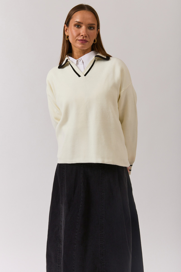 Plain Polo Sweater White - 3