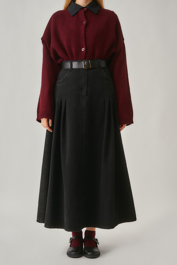 Pleated Detail Denim Skirt Black - 2