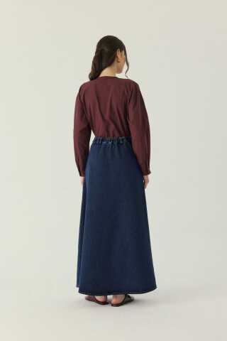 Pleated Detail Denim Skirt Blue - 4