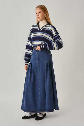 ChatGPT: Pleated Detail Denim Skirt Light Blue - 2