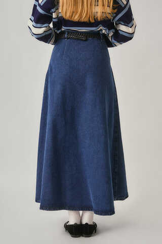 ChatGPT: Pleated Detail Denim Skirt Light Blue - 9