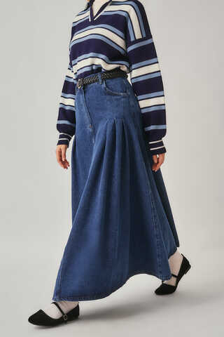 ChatGPT: Pleated Detail Denim Skirt Light Blue - 1