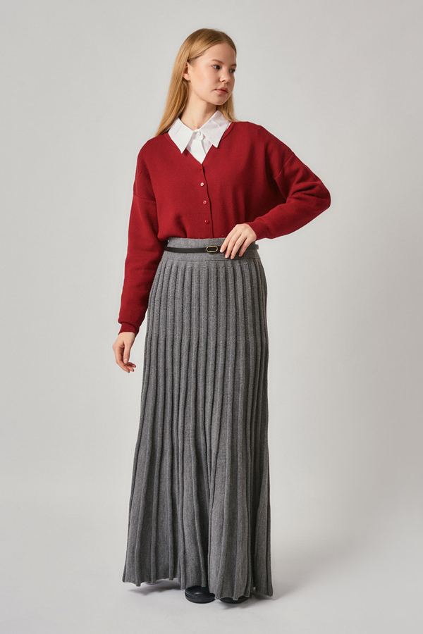 Pleated Knit Skirt Anthracite