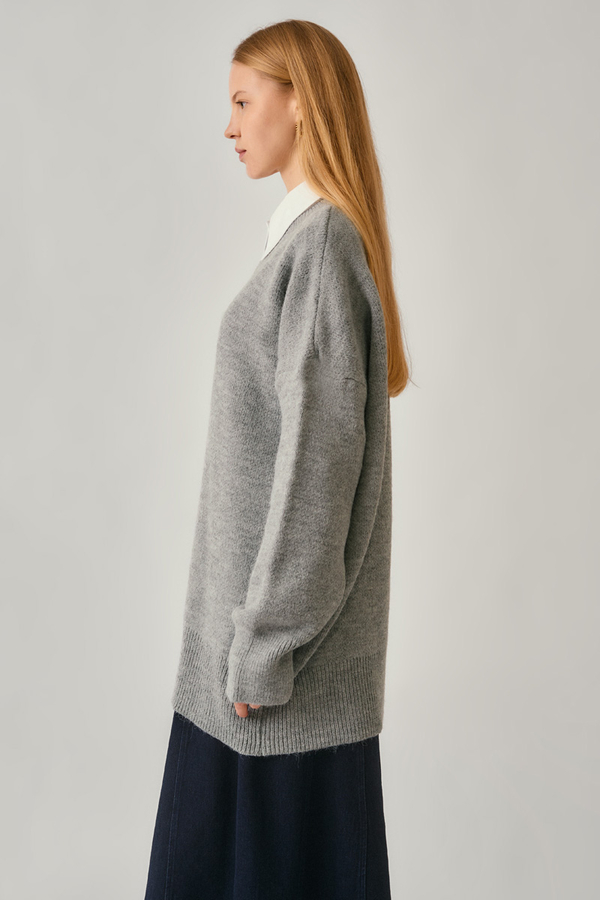 Pleated Knit Sweater Grey - 7