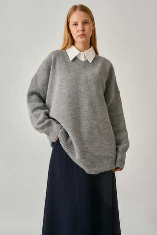 Pleated Knit Sweater Grey - 1