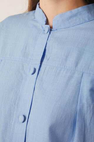 Pile Detaylı Keten Gömlek Bebe Mavisi - 9