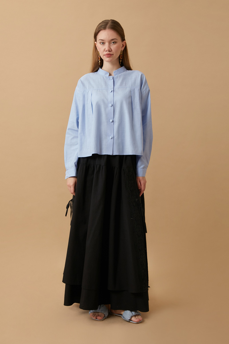 Pleated Short Shirt Baby Blue