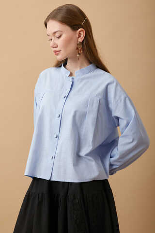 Pleated Short Shirt Baby Blue - 5