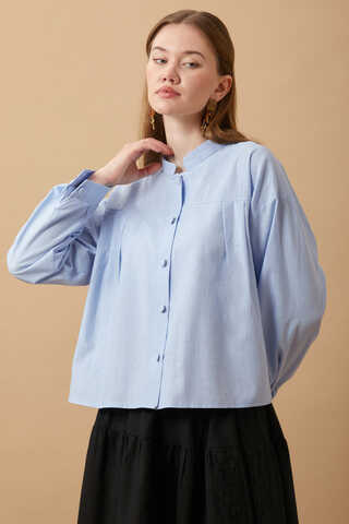 Pleated Short Shirt Baby Blue - 6