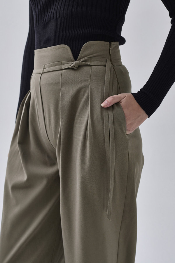 Pleated Waistband Trousers Sage Green (1)