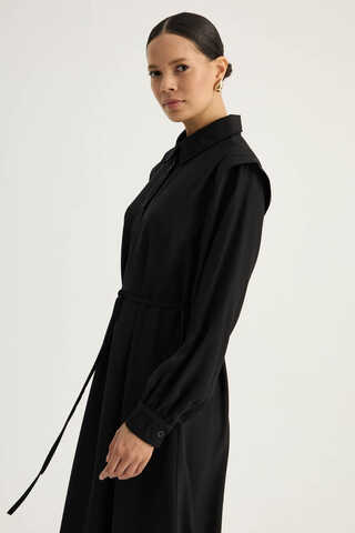 Polo Collar Dress Black - 5