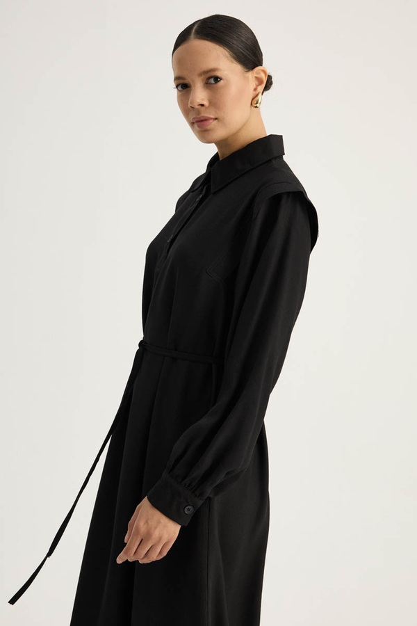 Polo Collar Dress Black - 5