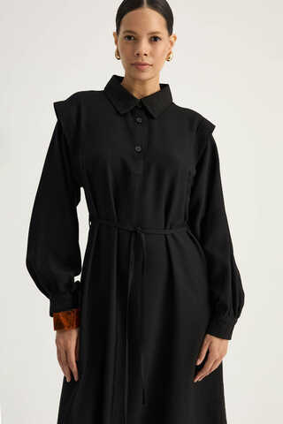 Polo Collar Dress Black - 2