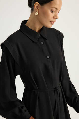 Polo Collar Dress Black - 11