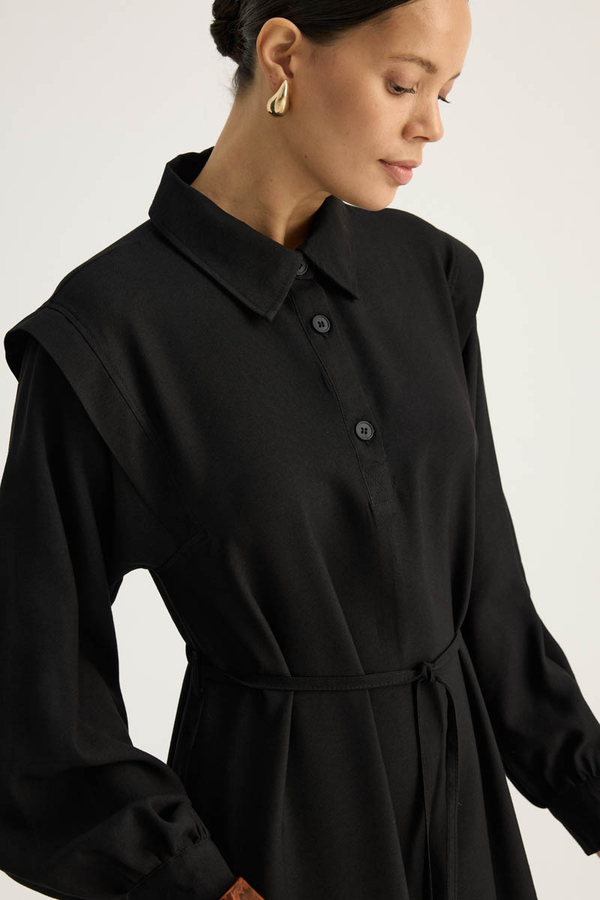 Polo Collar Dress Black - 11