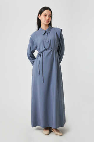 Polo Collar Dress Indigo - 7