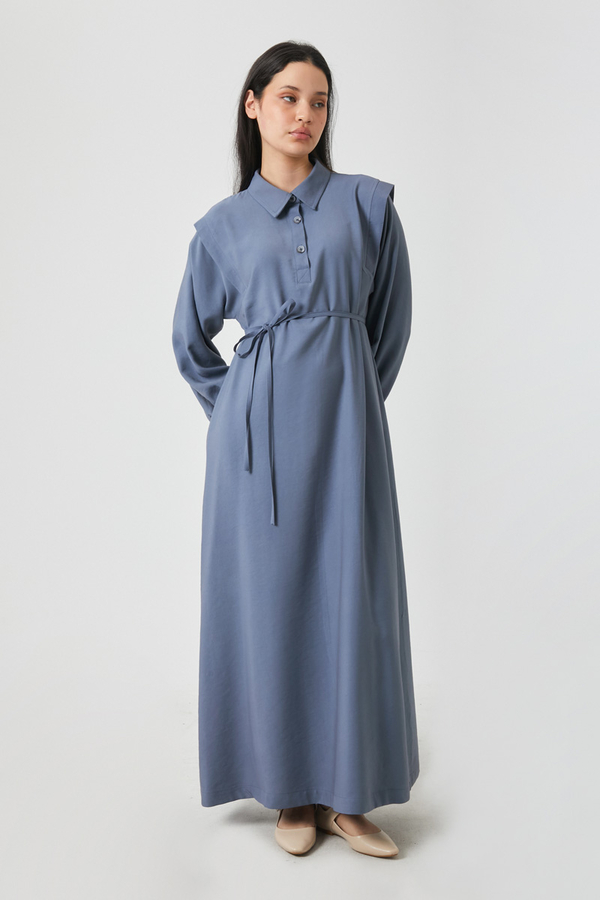Polo Collar Dress Indigo - 7