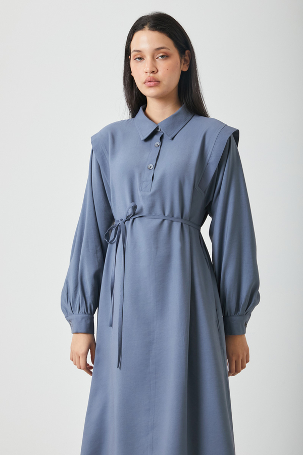 Polo Collar Dress Indigo - 3