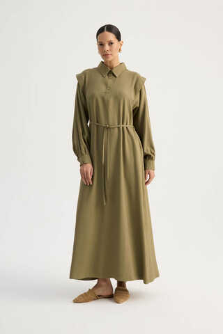 Polo Collar Dress Khaki - 1
