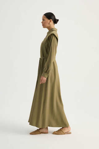 Polo Collar Dress Khaki - 7