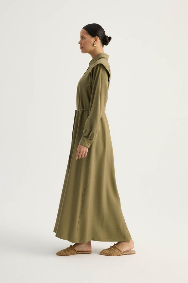 Polo Collar Dress Khaki - 7