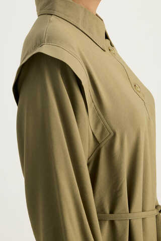 Polo Collar Dress Khaki - 11