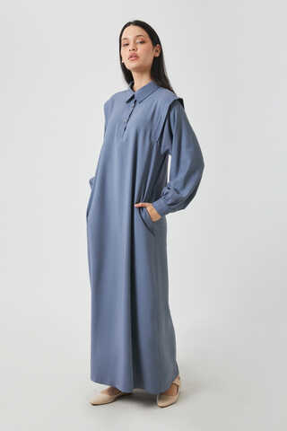 Polo Yaka Elbise İndigo - 12