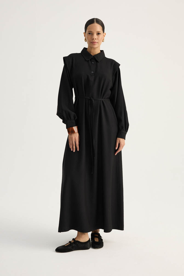 Polo Yaka Elbise Siyah - 1