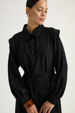 Polo Yaka Elbise Siyah - 3