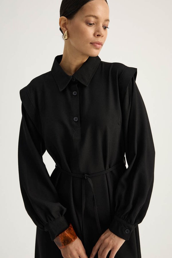 Polo Yaka Elbise Siyah - 3