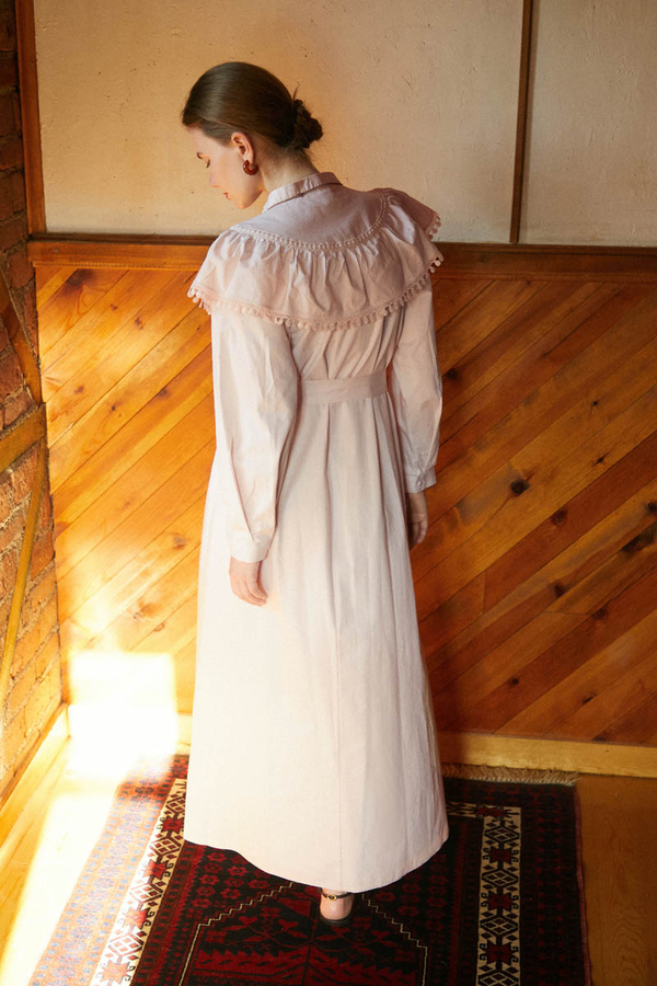 Robası Volan Detaylı Elbise Pudra - 6