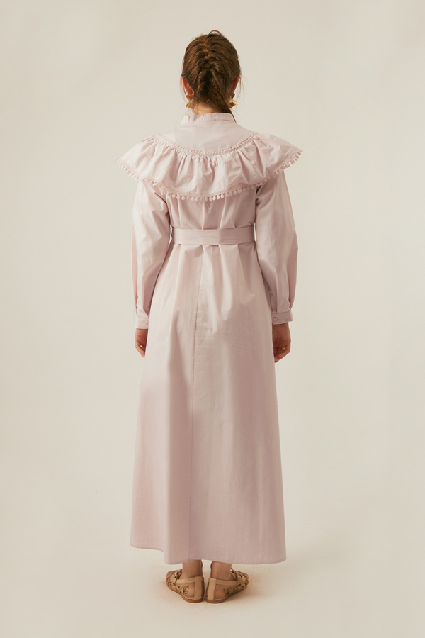 Robası Volan Detaylı Elbise Pudra - 15